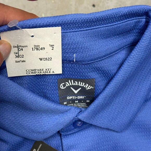 NWT Callaway Opti Dri Golf Shirt Short Sleeve Polo Stretch Blue Medium - Picture 6 of 8